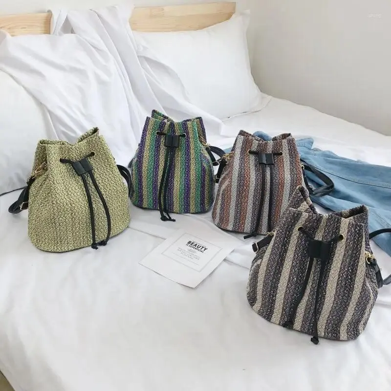 Shoulder Bags Summer Women Bohemia Rattan Handbag Straw Knitted Messenger Bag 2024 Striped National Beach