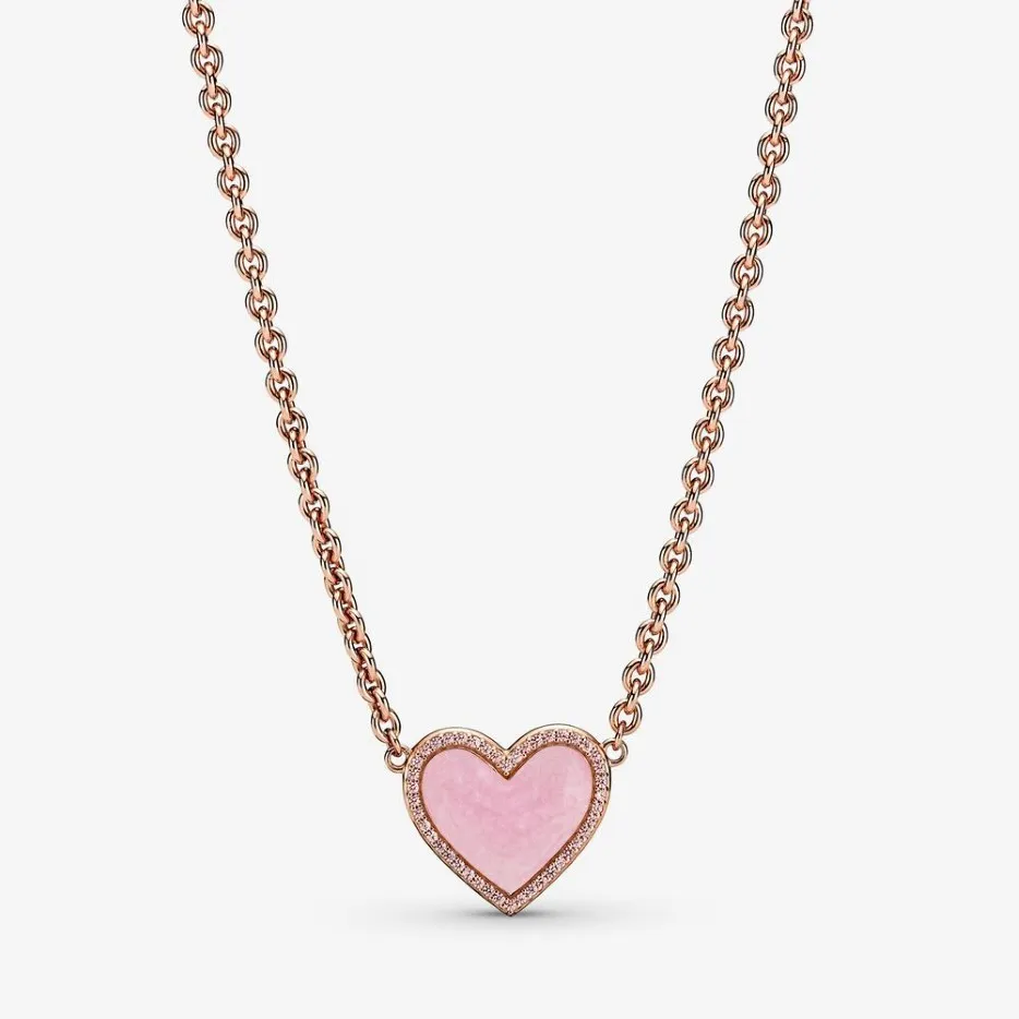 100% 925 Sterling Silver Pink Swirl Heart Collier Necklace Fashion Women Wedding Engagement Jewelry Accessories268m