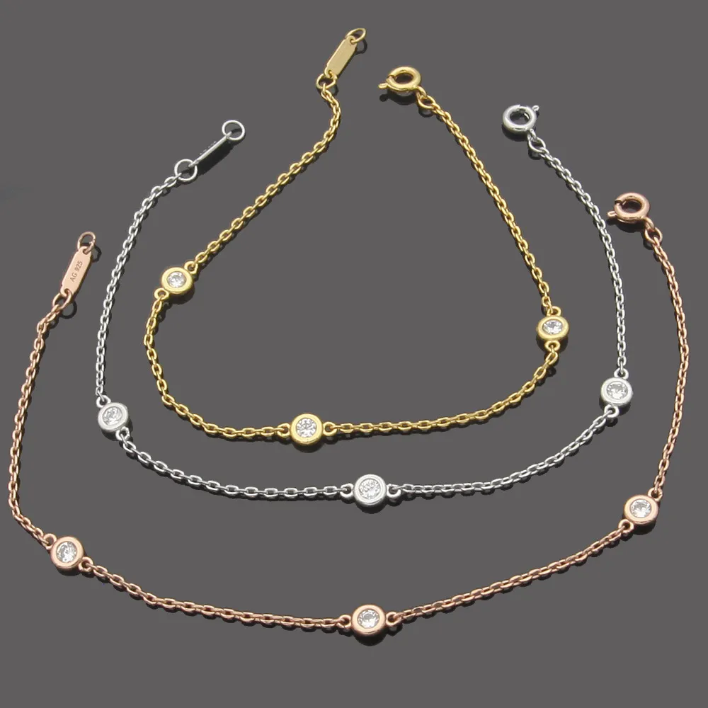 Pulsera versátil de acero inoxidable para mujer, color oro rosa, plata, nueva letra T, 3 diamantes