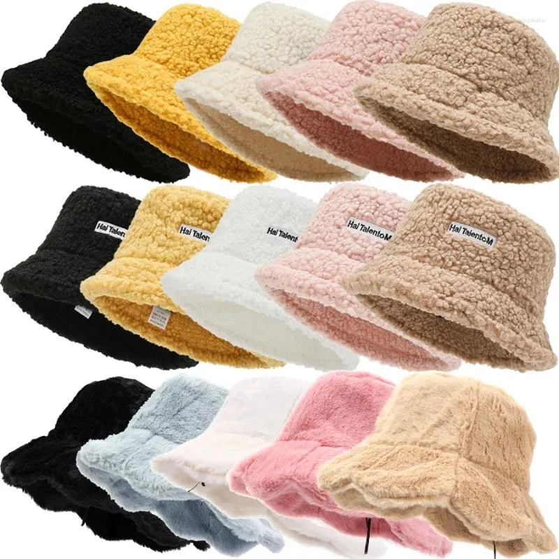 Bérets femmes filles fausse fourrure seau chapeau en peluche chaud pêcheur en plein air coupe-vent Panama bol chapeaux automne rue casquette résistante au froid