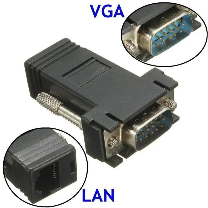 VGA Extender Male To LAN Video CAT5 CAT6 RJ45 Network Cable Adap New