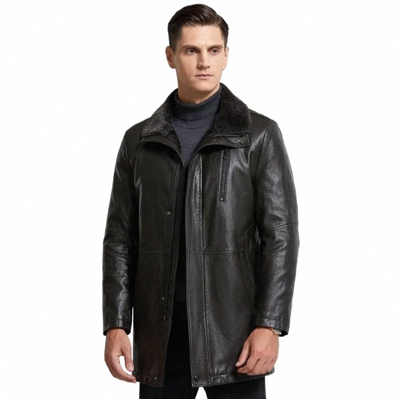 yn-8819 Fur Integrated Men's Leather Jacket Mid-length Thickened Natural Sheepskin Lapel Home Casual Jacket Factory Direct Sales v8Es#