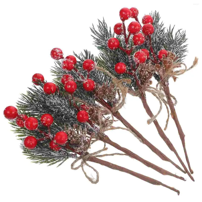 Decorative Flowers Fake Snow Frost Pine Branch Cone Berry Holly DIY Xmas Tree Party Ornament Home Christmas Decoration Supplies Gift