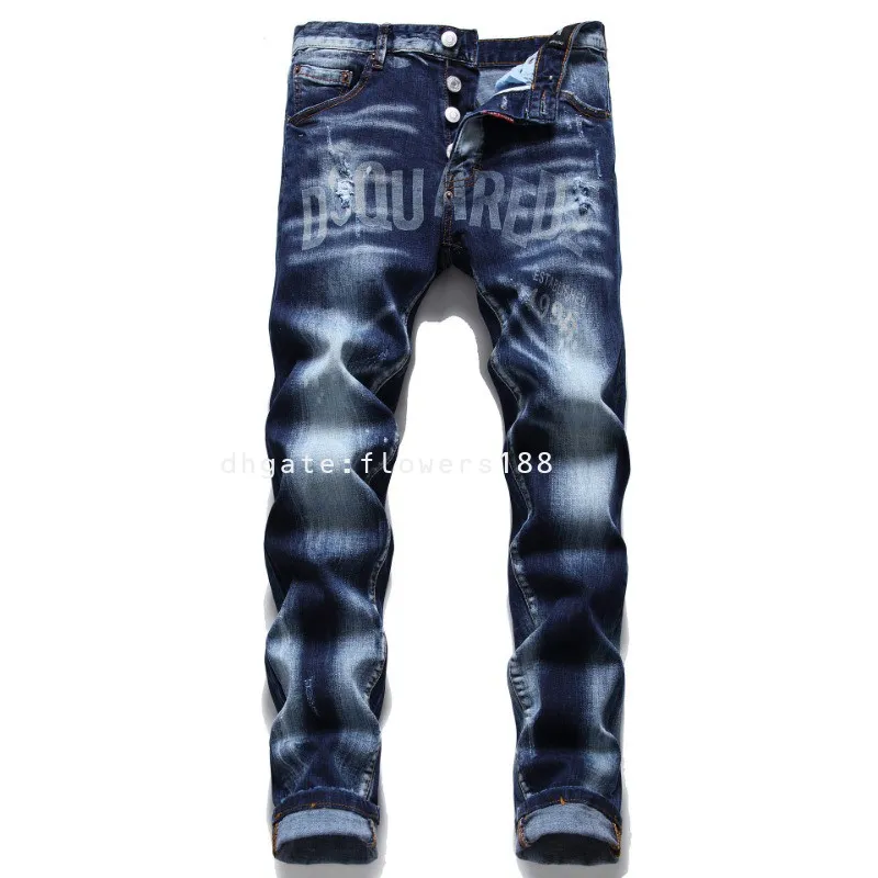 Secondo quadrato jeans straniero flusso di filigrana del commercio pulsante laser stereo gatto barba blu cotone elastico slim piccolo gamba dritta jeans maschi