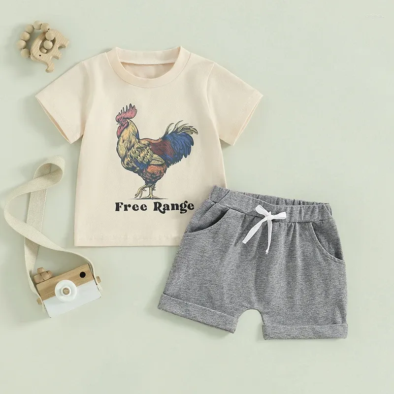 衣料品セット幼児の男の子の女の子夏の服農場衣装動物ルースター馬の牛のプリント短袖Tシャツとショートパンツセット