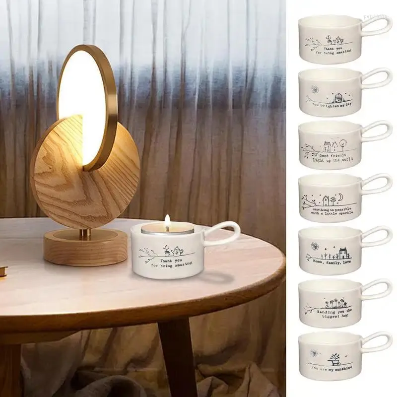 Portacandele Portacandele in porcellana fatto a mano con manico per tè Inspirational You Brighten My Day Home Table