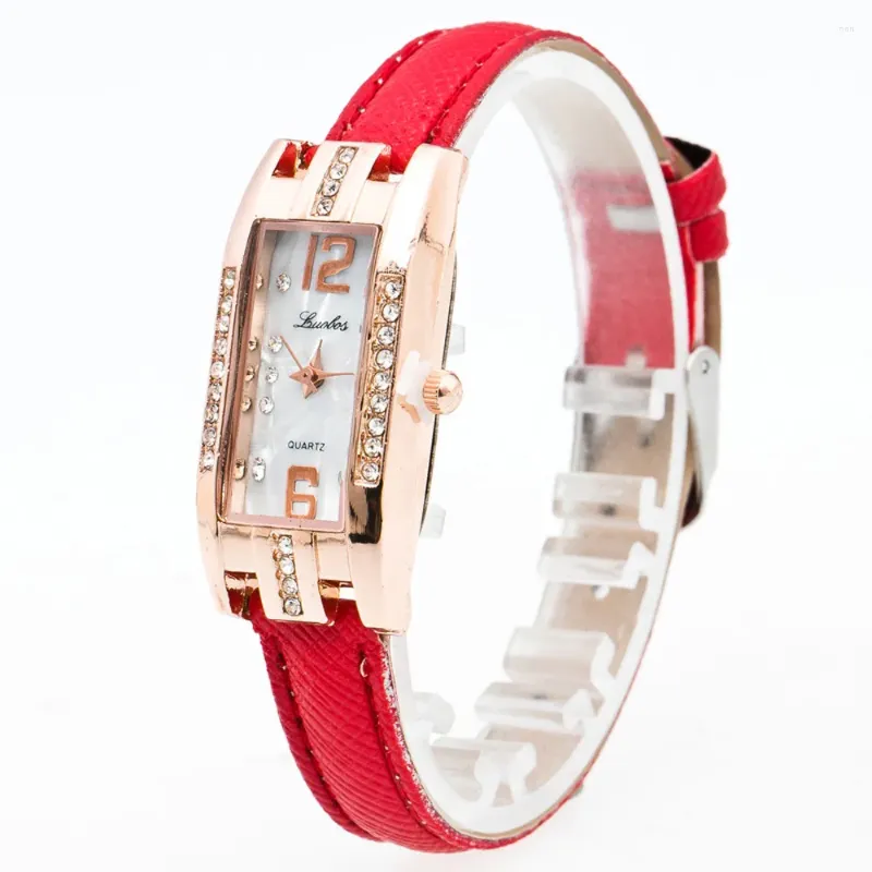 Armbanduhren Uhr Weinfass Quadrat Damen Quarz Geschenk Elegante Frau Lederarmband Reloj