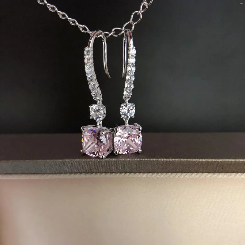 Brincos (4Ct total)2Ct cada almofada cortada diamante rosa 18K ouro branco AU750 brinco joias femininas E060