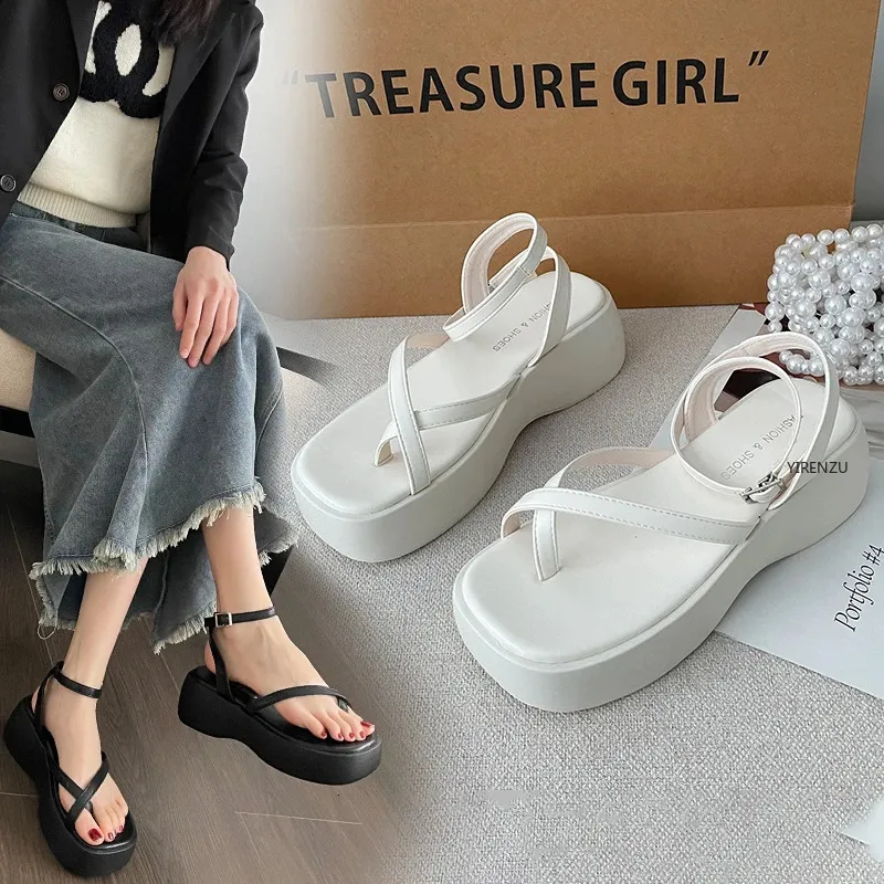 black Platform Sandals Women Summer Clip Toe Wedge Heeled Woman Ankle Straps Thick Bottom Wedges Shoes Female 240326
