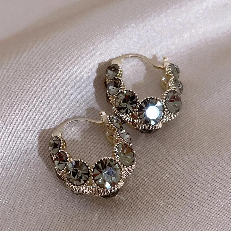 Hoop Earrings 2024 Retro Black Rhinestone For Women Fashion Elegant Exquisite Girls Party Temperament Jewelry Gifts