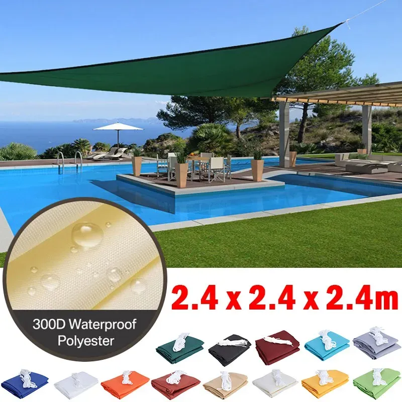 Nets 2.4x2.4x2.4m Triangle Waterproof Sun Shade Sail Outdoor Beach Camping Awning Garden Terrace Pool Sun Canopy Car Sunshade Cloth