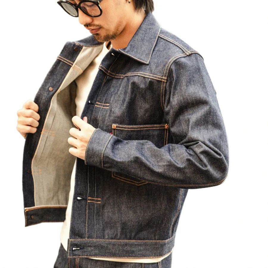 type1-0001 Beschreibung lesen!Große Größe 14 Unzen hochwertige Cott Denim Jacke lässig stilvoll Raw Unwed Mantel T4vw #