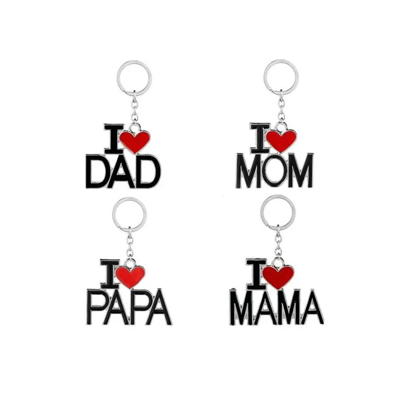 Schlüsselanhänger Lanyards Ich liebe Papa Mama Papa Mama Emaille Buchstabe Rotes Herz Schlüsselanhänger Familienringe für Mutter Vater Schmuck Geschenk Drop Del Dhymm