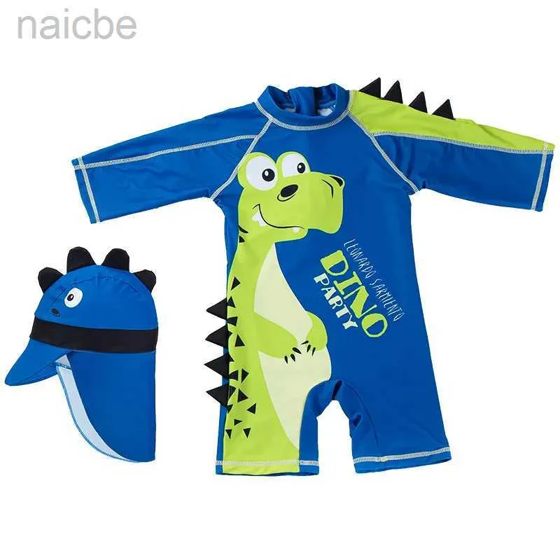 One-Pieces Baby Boys Swimwear Swimsuit Toddler Kids Child 0-6Y One Piece Surf Bathing Suit Cartoon Dinosaur Style With Sunhat Long Sleeve 24327