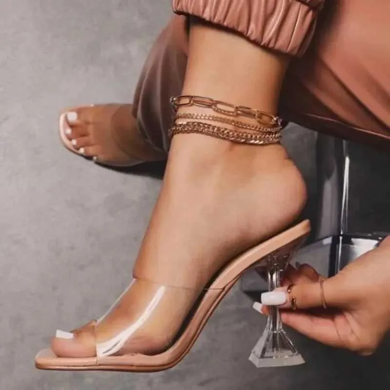 Chinelos chinelos mulheres soes à venda 2024 estilingues verão transparente senhoras dedo do pé aberto sexy stilos ou enguias de lata tamanho grande h240327
