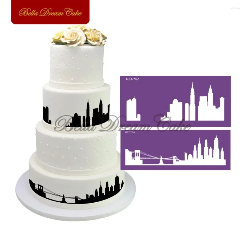 Backformen City Skyline Gebäude Design Mesh Schablone Kuchen Dekorieren Werkzeuge Für DIY Fondant Spitze Form Backformen MST-70