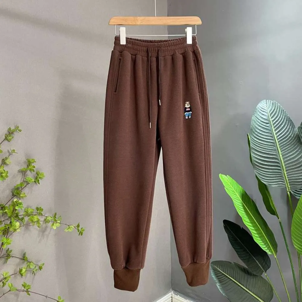 2024 Spring and Autumn New Little Bear Embroidery Boutique Versatile Loose Casual Tie Feet Thin Sports Cotton Pants Women's Instagram