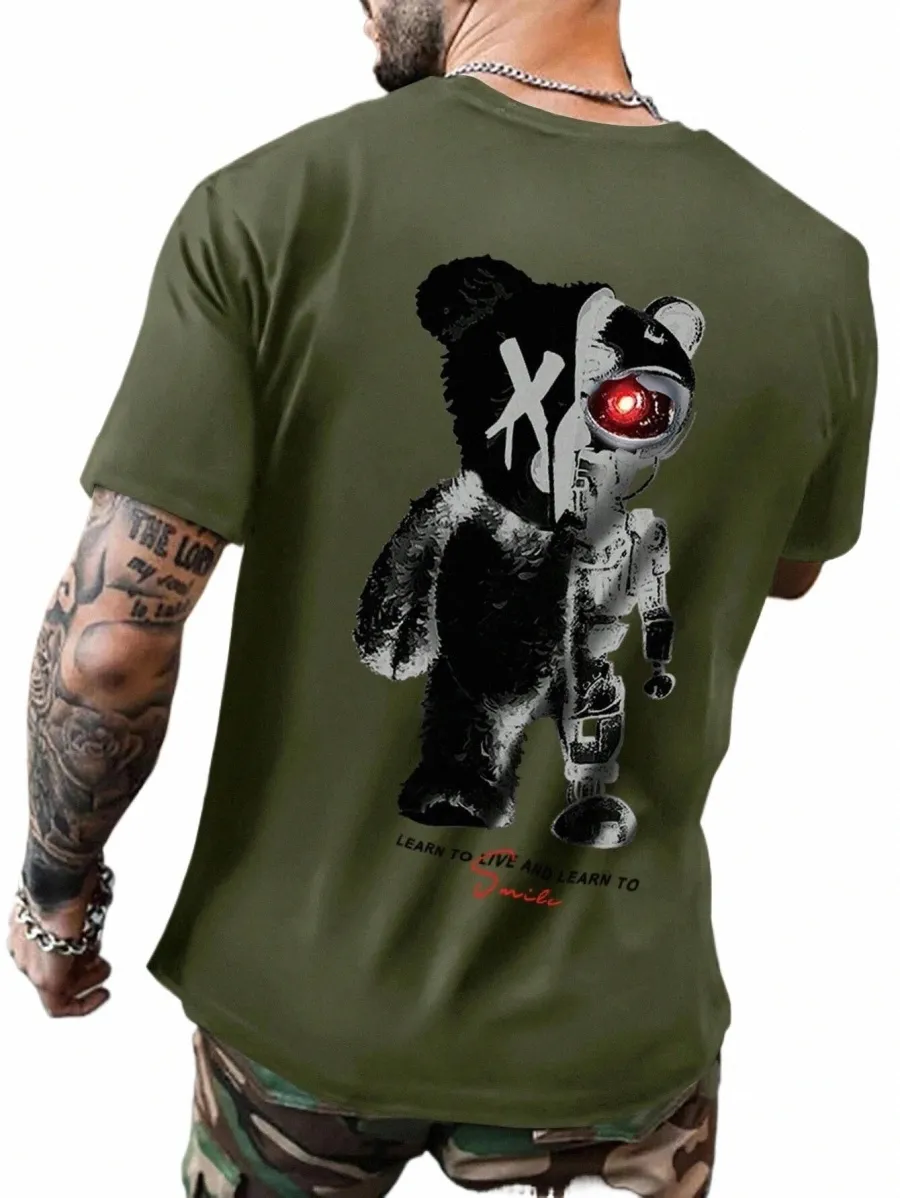 Half A Teddy Bear, Half A Robotic Bear Impreso Camiseta para hombre Casual Cott Ropa de verano Tops transpirables Camiseta suelta Fi R1Li #