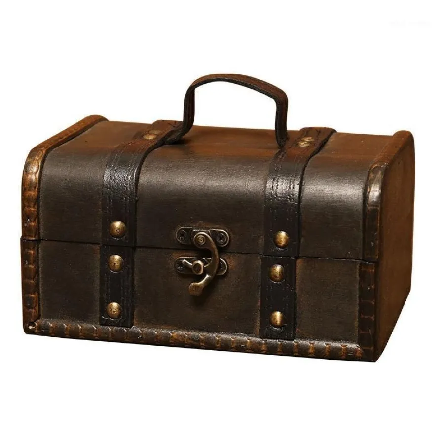 Jewelry Pouches Bags Retro Treasure Chest Vintage Wooden Storage Box Antique Style Organizer For Wardrobe Trinket Buckle1218g