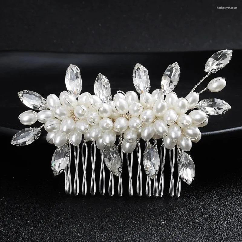 Pinces à cheveux, peignes de mariage, motifs de perles artificielles, couvre-chef, épingles à cheveux en feuille de strass, accessoires de bijoux de fête pour femmes et filles