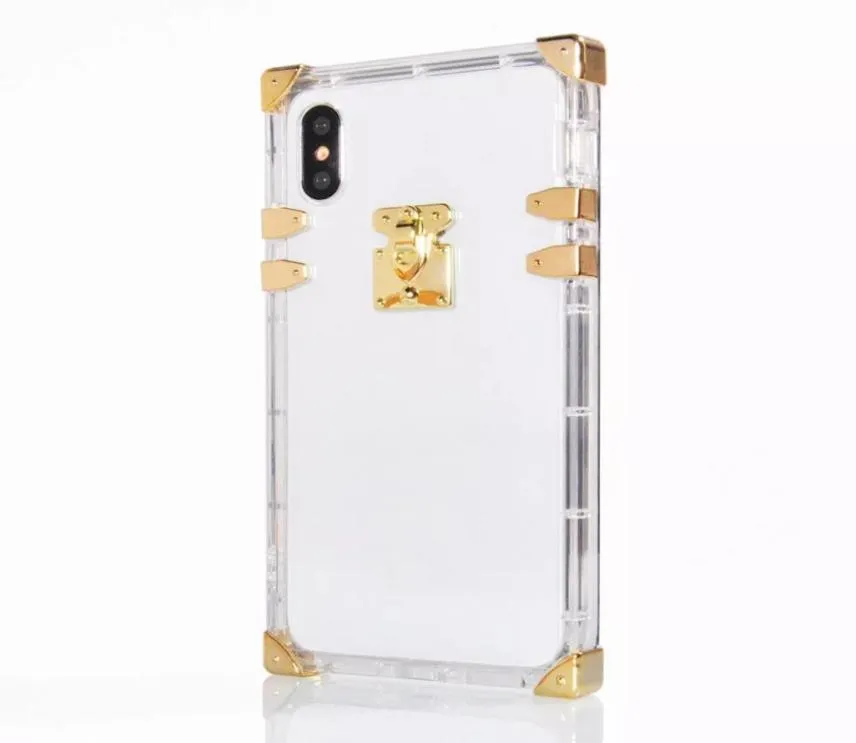 Luxe Designer Vierkante Telefoonhoesjes Voor iPhone 11 Pro Max 12 mini XS XR X 8 7 Plus Bling Metal Clear Crystal Cover Back iPhone12 XS1901177