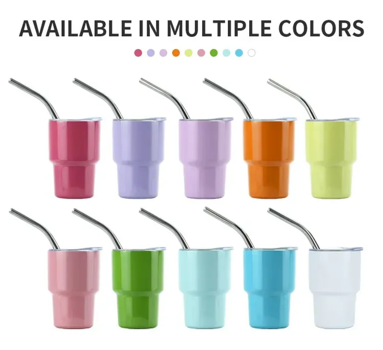 LMETJMA 2oz Mini Tumbler Double Stainless Steel Vacuum Cup Sublimation Shot Glass Tumblers Mugs with Straw and Lids