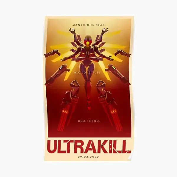 Каллиграфия Ultrakill плакат, настенная картина, современное украшение, декор стены, принт для комнаты, забавное искусство, домашний винтаж, без рамки