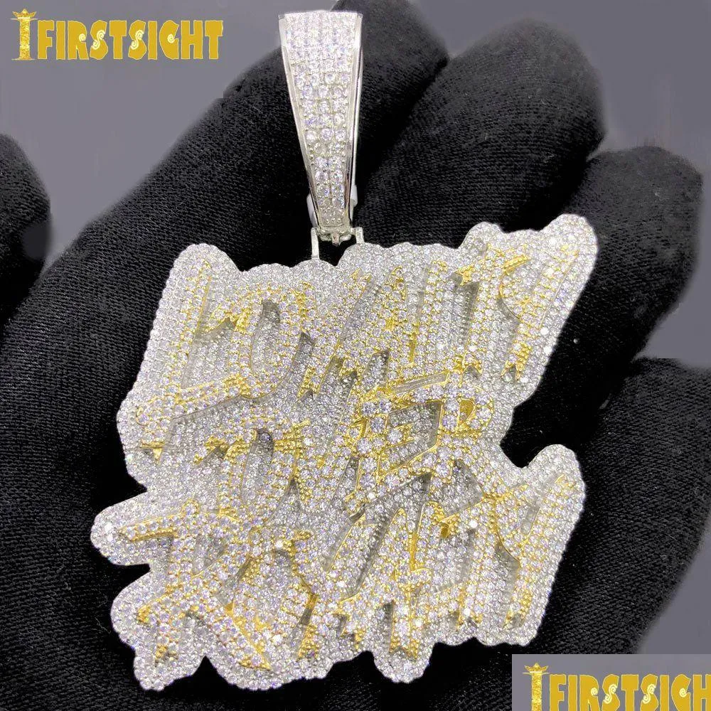 Charms Iced Out Bling Cz Lettre Loyauté Sur Royauté Pendentif Collier Zircone Cubique Deux Tons Couleur Charme Hommes Femmes Hip Hop Bijoux Dr Oturt