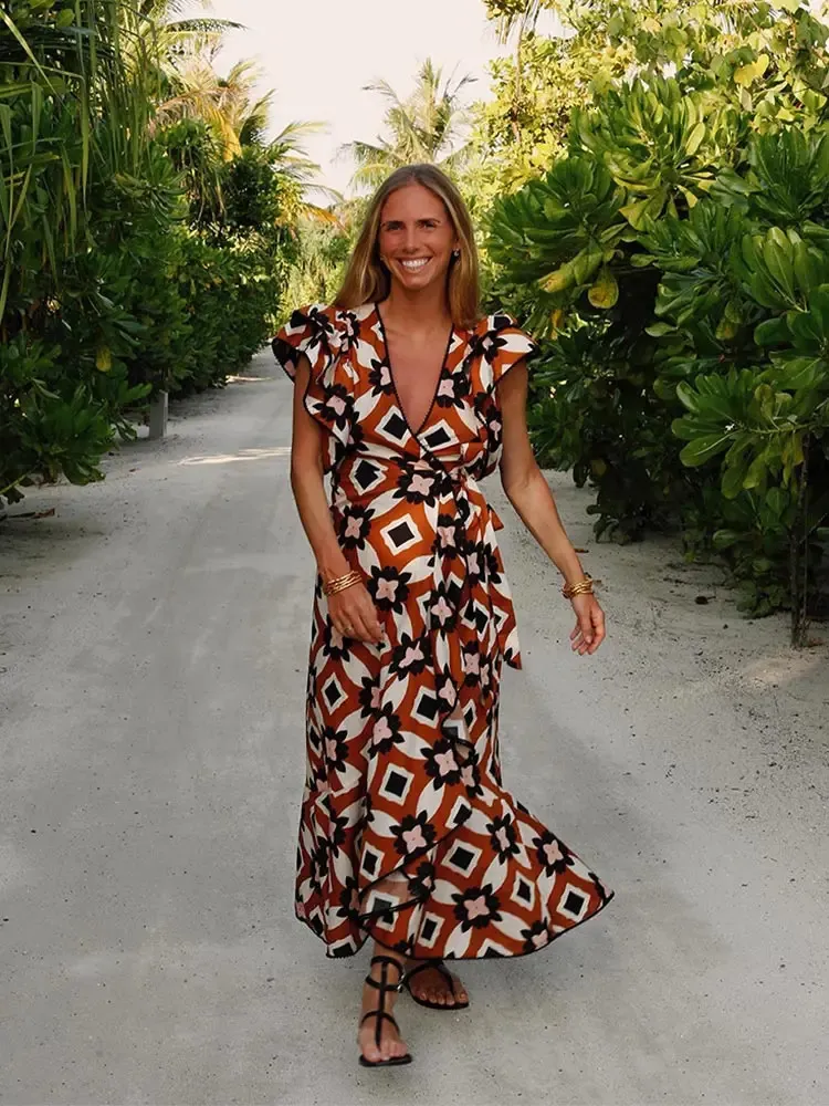 butterfly boho maxi dress Sand Beige Flow Butterfly Long Dress main image 1