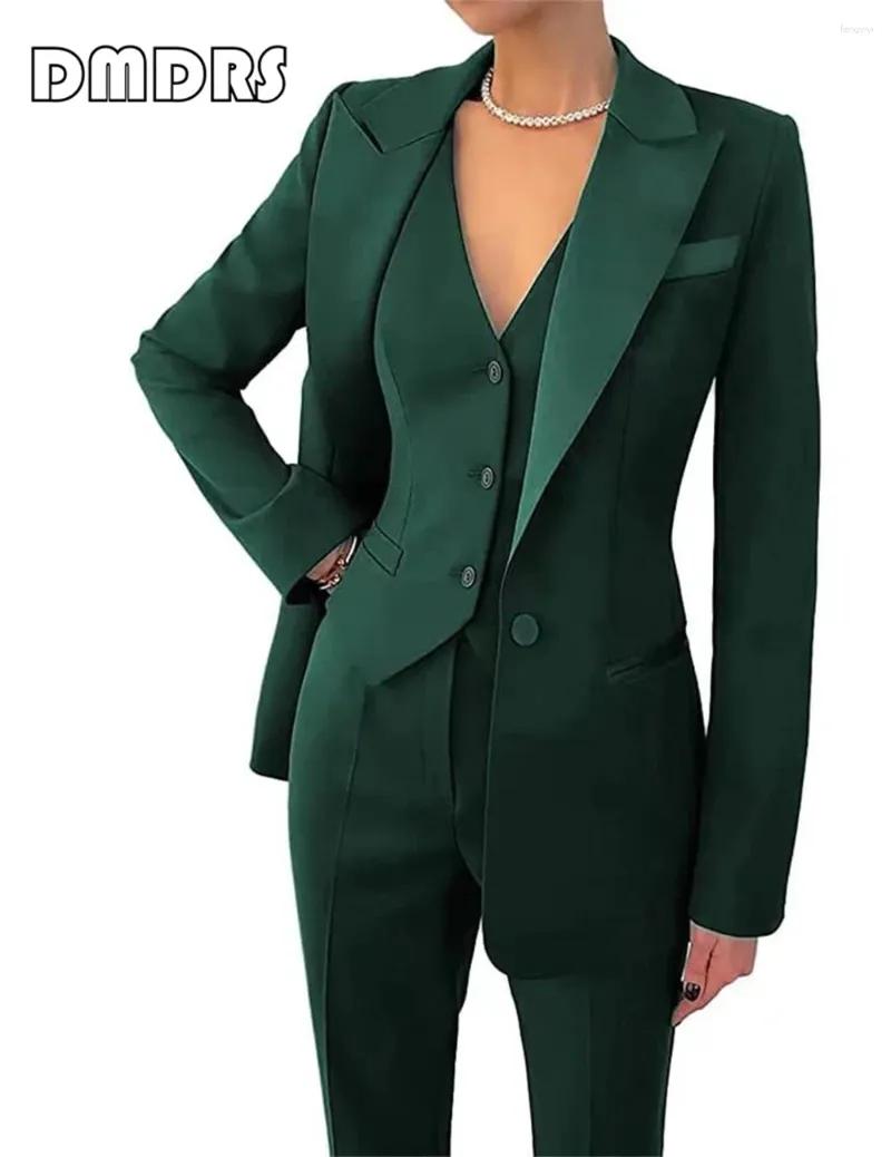 Dwuczęściowe spodnie kobiet wsuwane szczupłe kamizelki dla kobiet zestawu 3 sztuki kamizelka Blazer Blazer kamizelka plus size formalne smoking z kieszenią