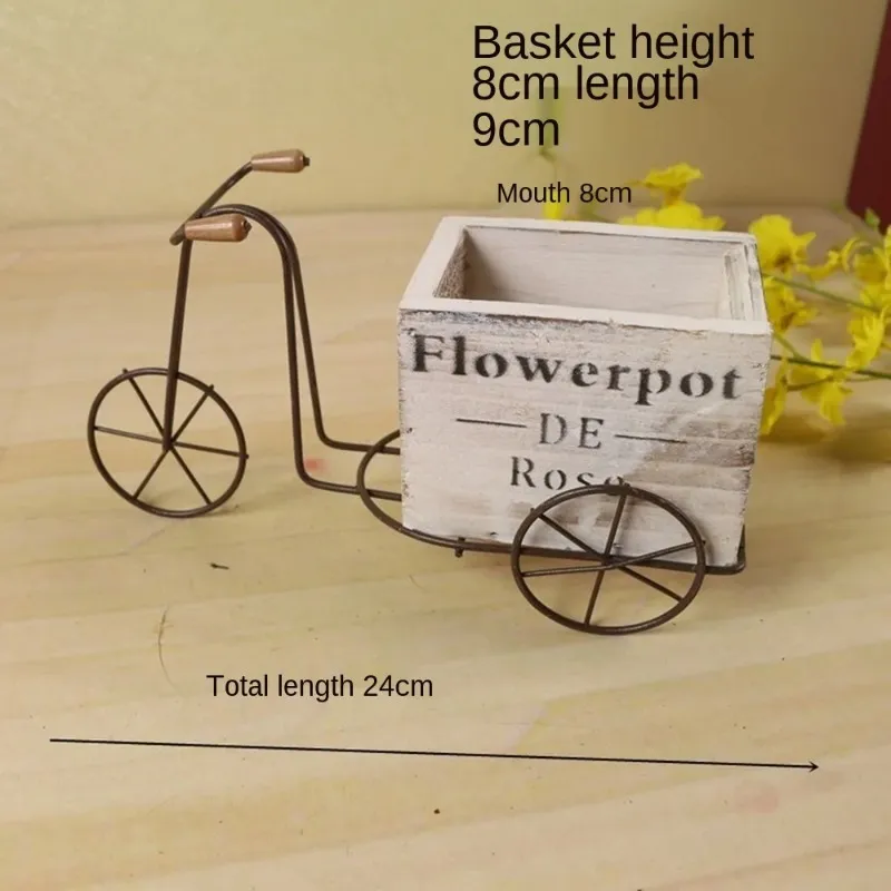新しい2024 シックな便利な植木鉢植物ポットマセタガーデンアクセサリー木製自転車デザイン飾りホームフラワーガーデン