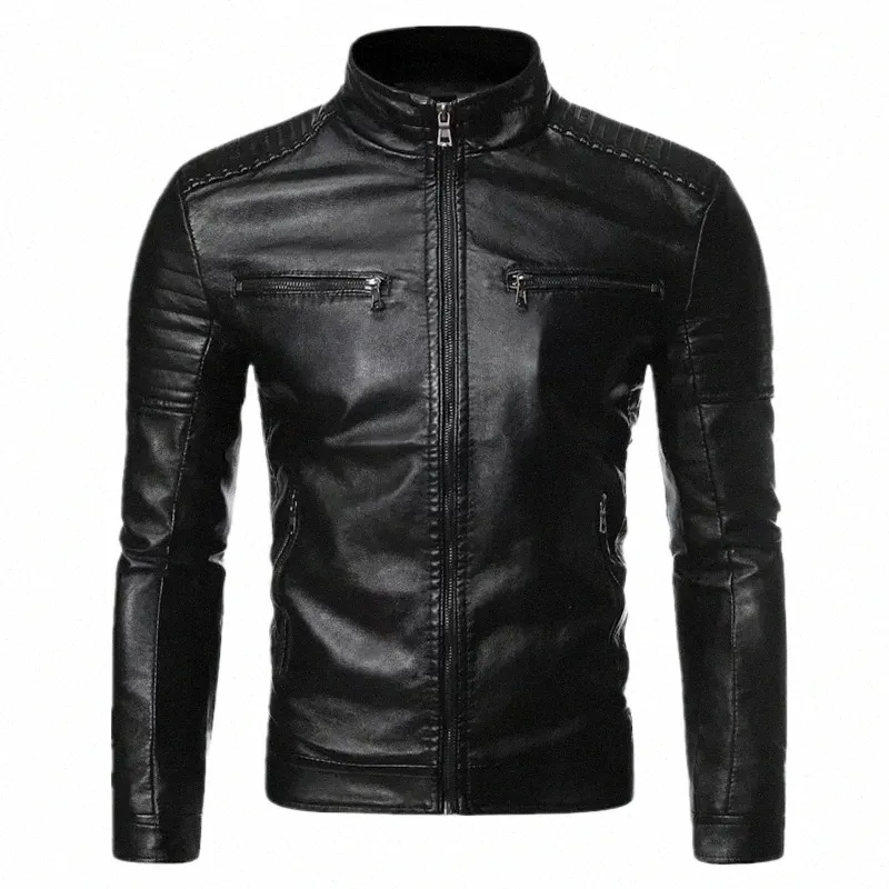2024 Spring Men Leather Coat Zipper Korean Fi Leather Sheepskin Men Leather Jacket Trend Casual Fit Slim Baseball Clothes z4So#