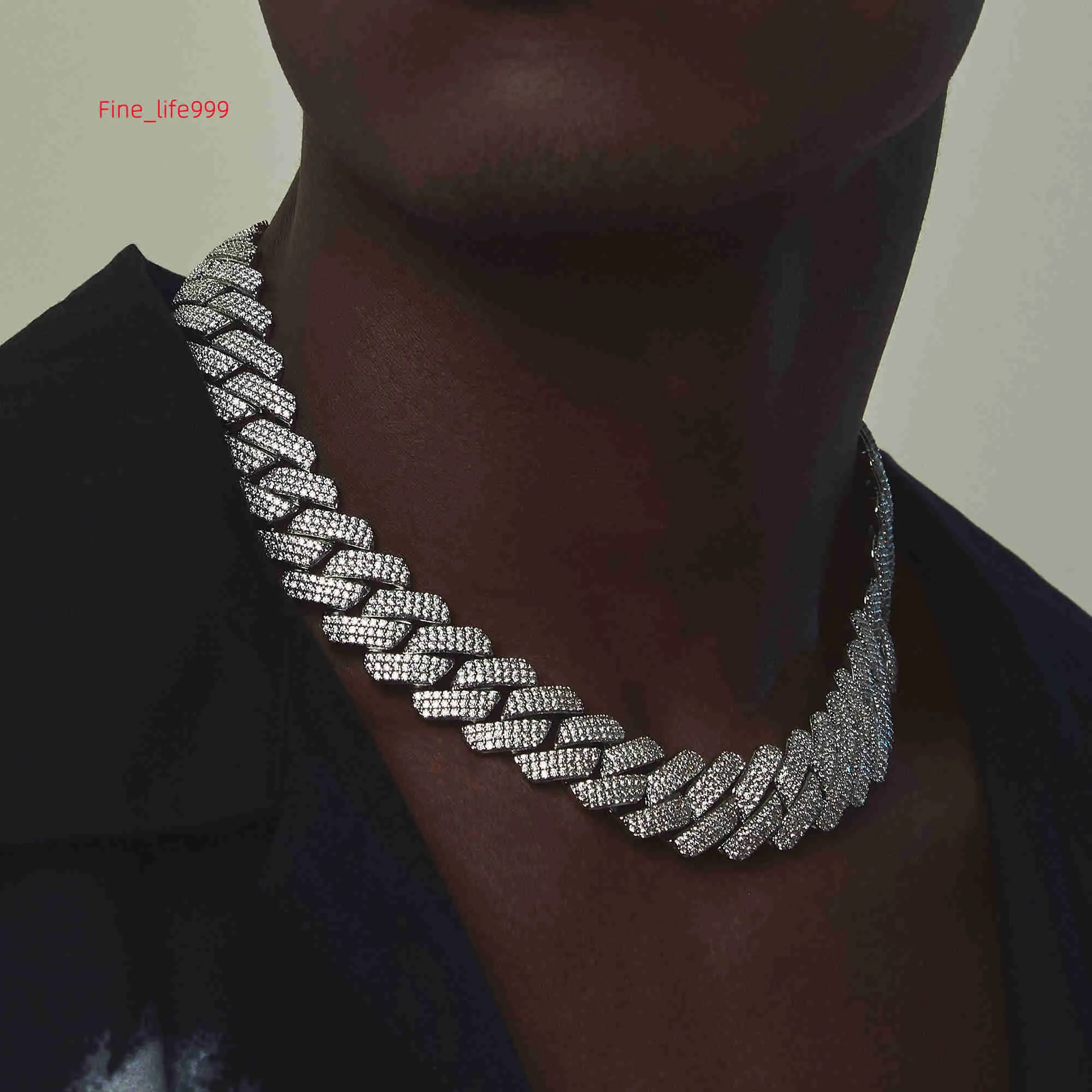 Moissanit Hip Hop Custom vollständig gefasster Iced Out Schmuck VVS1 925 Silber 18K vergoldet kubanische Gliederkette Moissanit Halskette