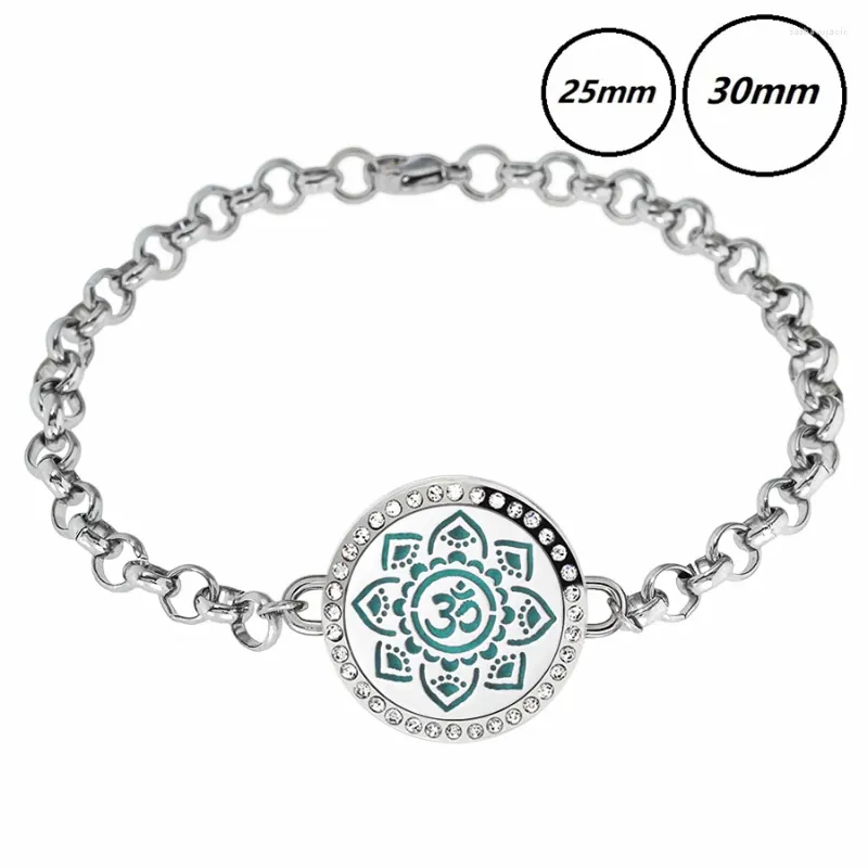 Charm-Armbänder, Strass, 25 mm, 30 mm, Edelstahl, Diffusor-Armband, Medaillon mit Kristallen, gratis 10 Pads