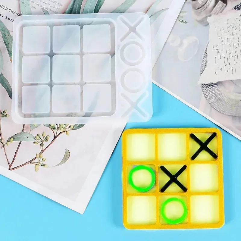 2024 tic tac toe tabuleiro de jogo e x o moldes de silicone conjunto resina cola epoxy diy arte artesanato molde para o natal nighta arte artesanato ferramentas moldes