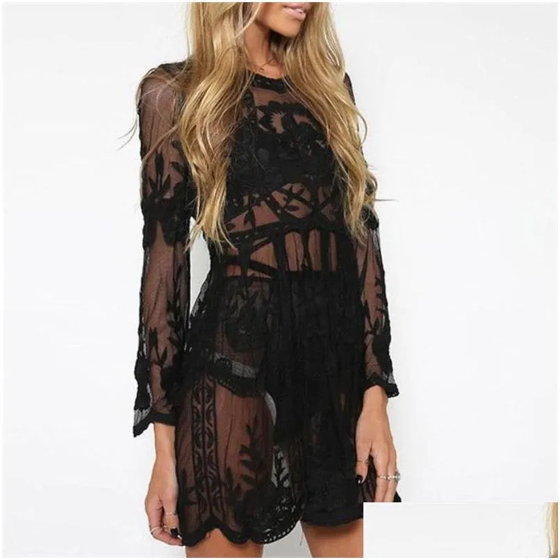 Vestidos casuales básicos y vestido de mujer verano playa sundress encaje cloghet er up traje de baño 2021 nueva bata femme ropa mujer elegante dro dhxkc