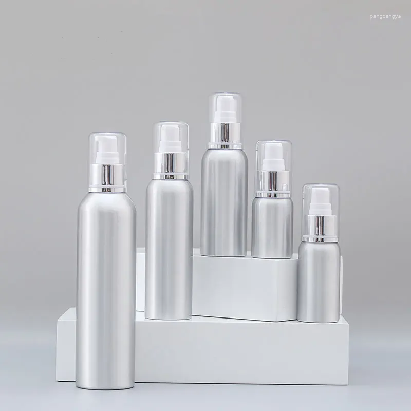 Storage Bottles 300pcs/Lot Cosmetic Container Packaging 30/50/100/120/250ml Aluminium Pump Bottle With Silver Collar