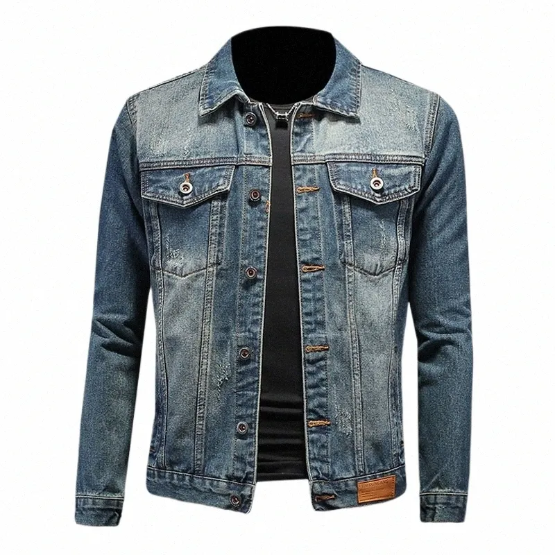 DHgate.com:Mens Casual Slim Fit Denim Jacket in Light Gray