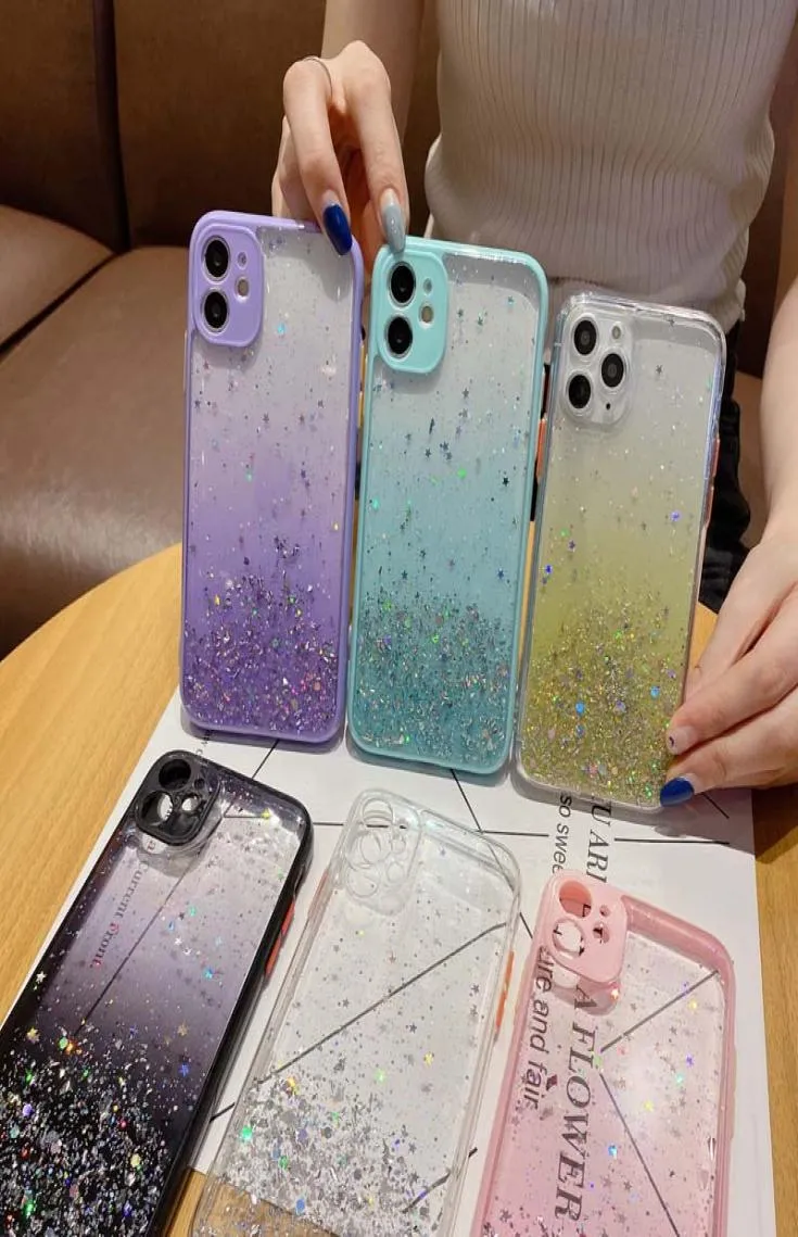 Cas de luxe Bling Foil Glitter Hard PC TPU pour iPhone 14 13 12 11 Pro Max XR XS 8 7 6Plus Star Gradient Transparent Confetti Sequ9889124