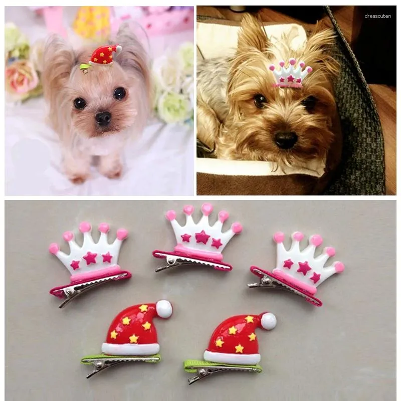 Hundkläder 20st/Lot Fashion Christmas Hat Bows Pet Crown Grooming Accessories Cat Hair Clips Products Supply for Small Dogs