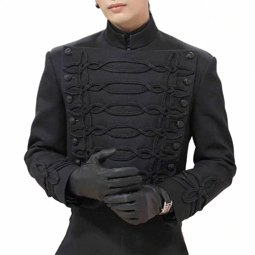 Hommes Chinois Slim Costume Automne Hiver Genderl Fi Tendance Palais Style Couleur Unie Col Montant Performance Veste Unisexe t8uE #