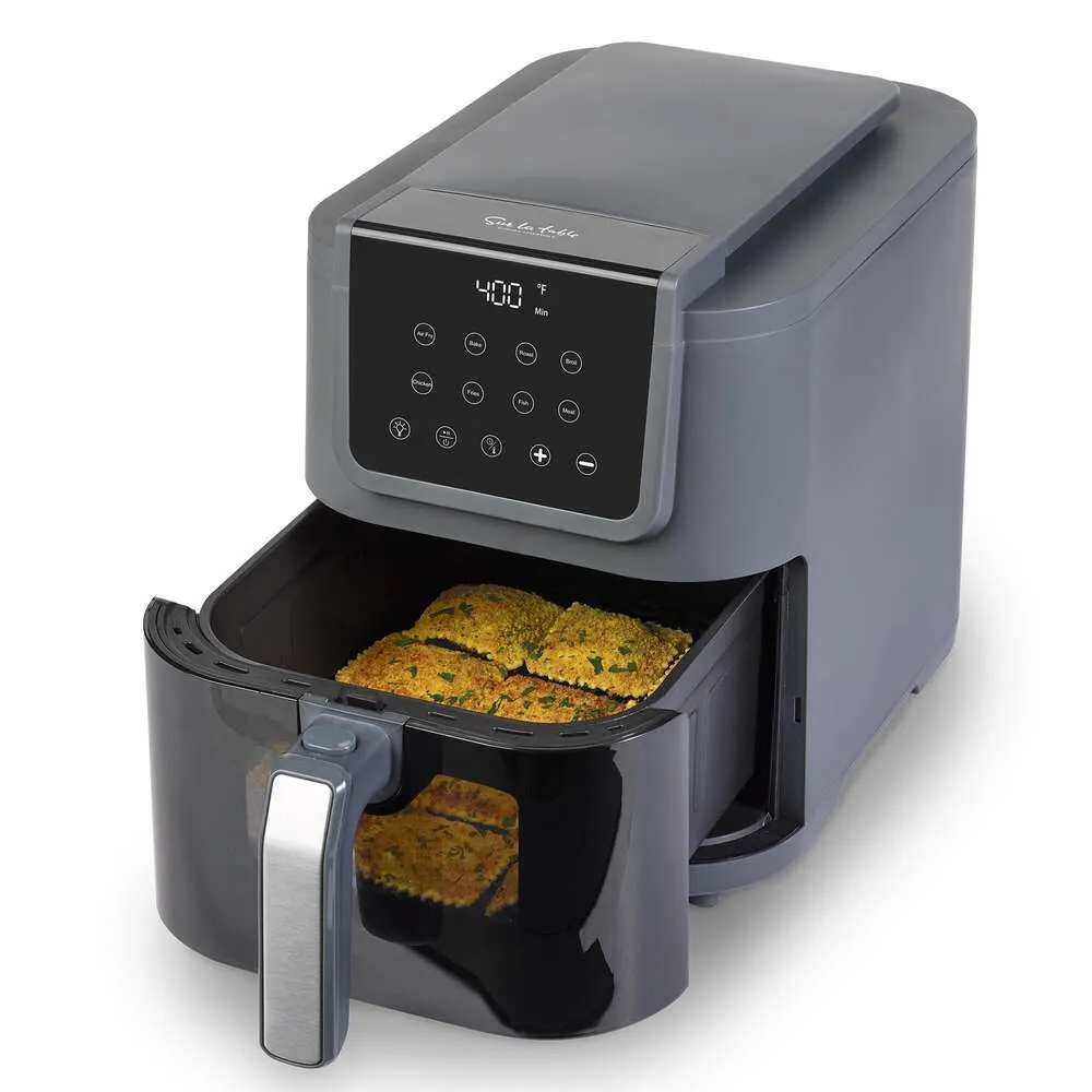 SUR LA TABLEKITCHEN ESSENTIALS Fritadeira compacta estilo cesta de 5 quartos 4 em 1 com janela para fácil visualização, tela de toque digital, 8 predefinições, fritura ao ar livre,