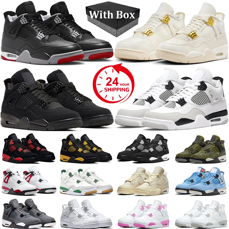 Med Box 4s Bred Reimagined Basketball Shoes Jumpman 4 Men Women Black Cat Metallic Gold Red Cement Thunder Military Black Sail Mens Trainers Outdoor Sneakers