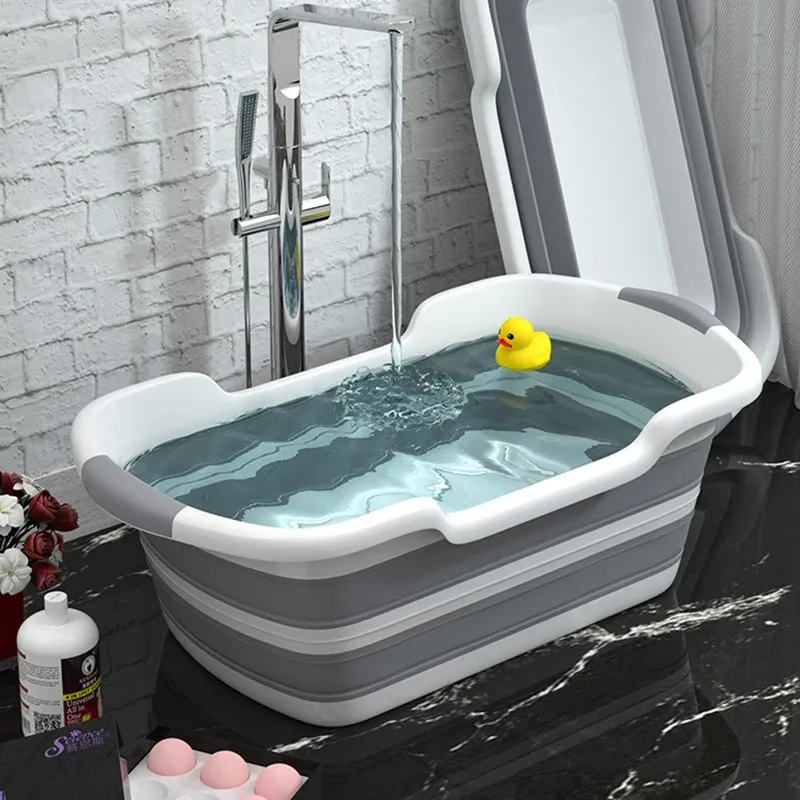 Bathtubs Silicone Foldable Baby Take Bath Bathtub NonSlip Foot Bath Bucket Folding Portable Pet Dog Cat Bathtub Bathroom Laundry Basket