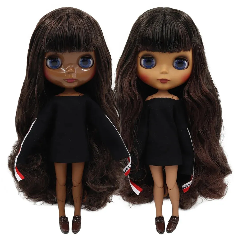 Boneca ICY DBS Blyth 16 bjd preto mix cabelo castanho corpo articulado 30 cm personalizado DIY anime meninas 240313