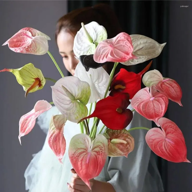 Dekorativa blommor restaurang trädgård brud elegant diy falska siden växter anthurium konstgjorda calla liljor