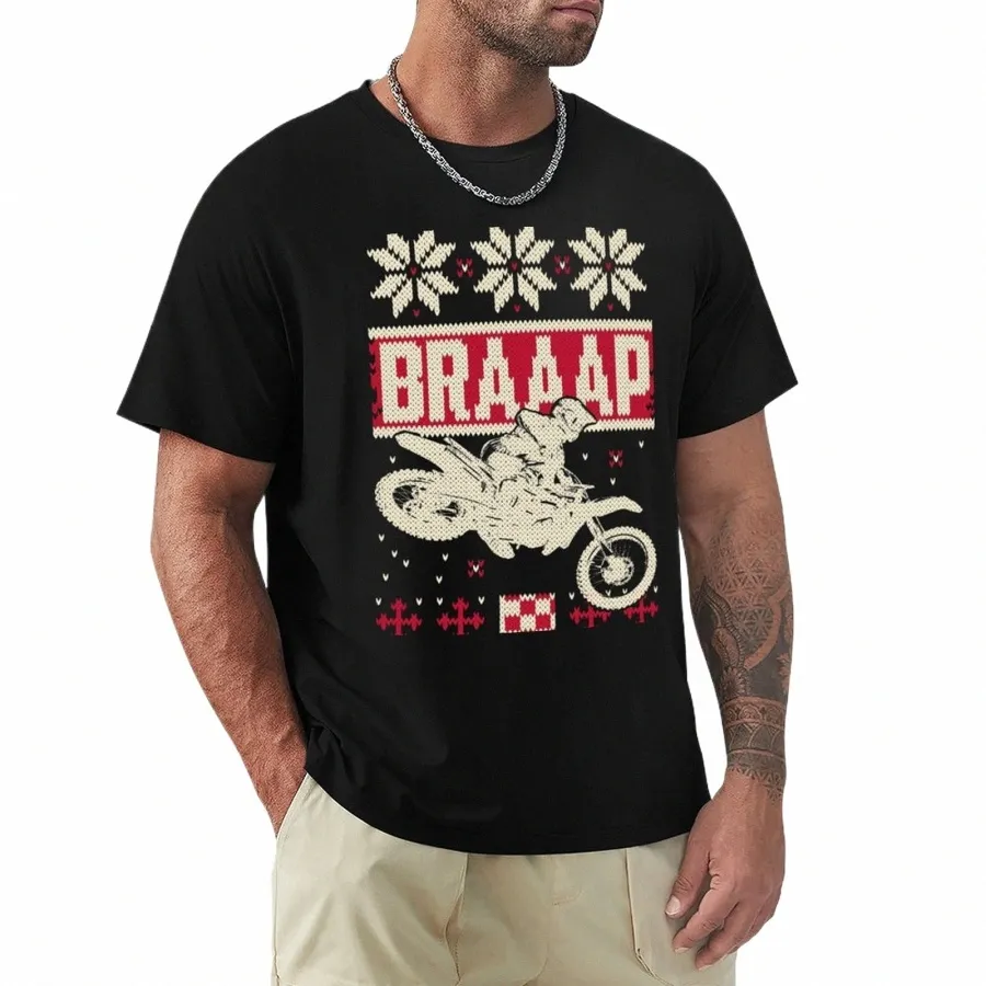 Motocross Braaap Ugly Christmas Sweater Shirt TシャツTシャツクイックドライTシャツヴィンテージTシャツメンズLGスリーブTシャツi7aa＃