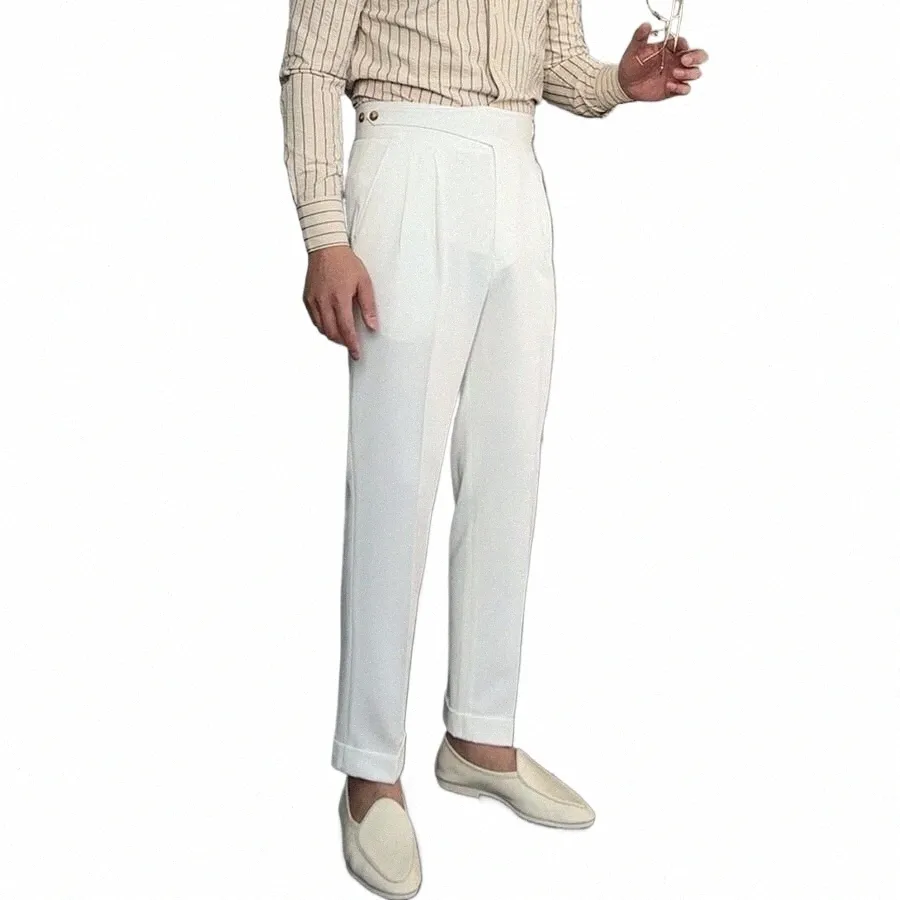 2023 Busin Fi Stretch Cott Slim Marque Pantalon Mâle Nouveau Design Hommes Taille Haute Pantalon Solide Busin Costume Pantalon C75 K16e #