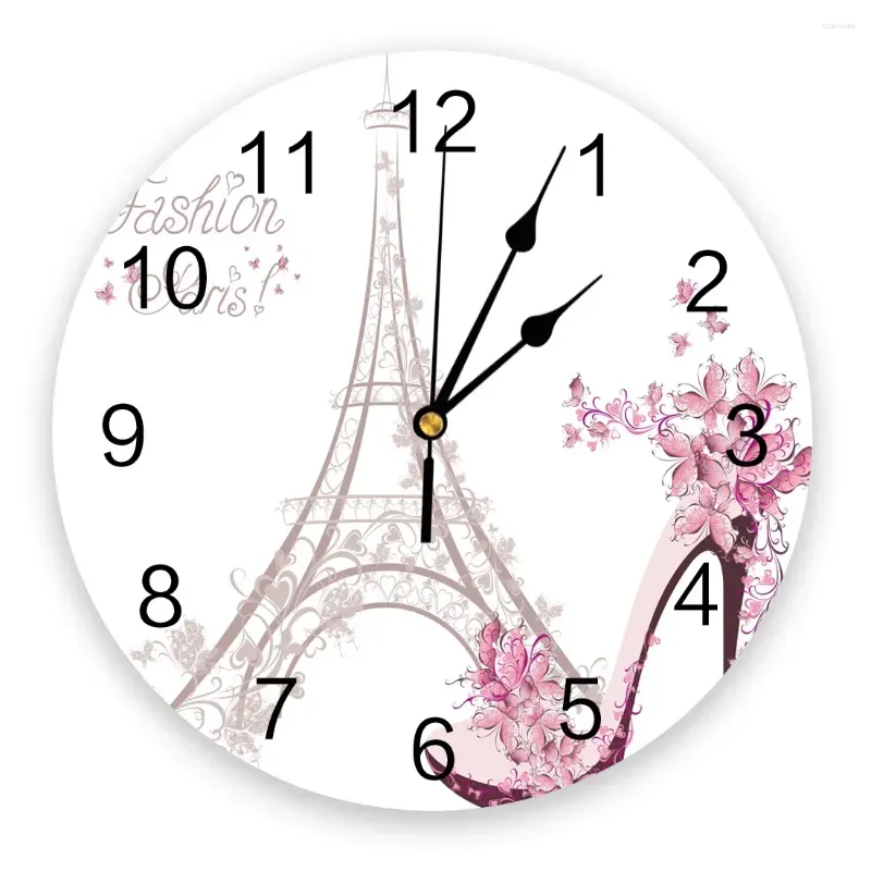 Настенные часы, розовые Парижские башни, женские элегантные часы на высоком каблуке, обеденный ресторан, кафе, декор, круглые украшения для дома