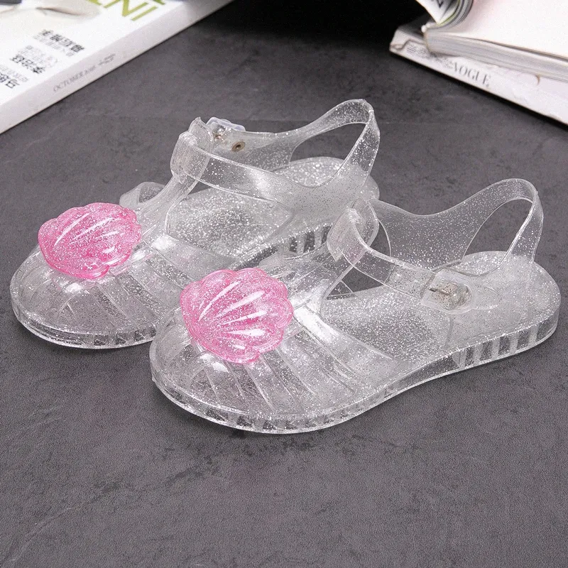 Kids Sandals Girls Gladiator Shoes Summer bling flat beach Children's shell crystal jelly Sandal Youth Toddler Foothold Pink White Black Non-Bran b66r#